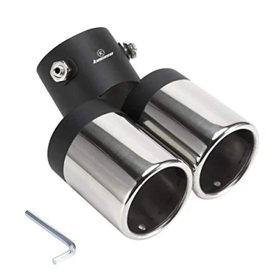 Image of 60mm Universal Car Exhaust Muffler Pipe End Tip Stainless Steel Round Mouth Double tube Tail Curved