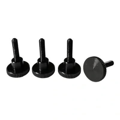 Image of PrecisionGeek Thumb Screws DIN 464 M4 Aluminum, 16mm Diameter with Shoulder, Straight Knurling (4, Black, x 16mm)