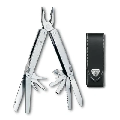 Image of Victorinox Swiss Tool Army Pocket Knife, Large, Multi Tool, 26 Functions, Locking Blade, Case, Silver