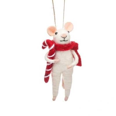 Image of Mouse With Candy Cane Hanging Decoration