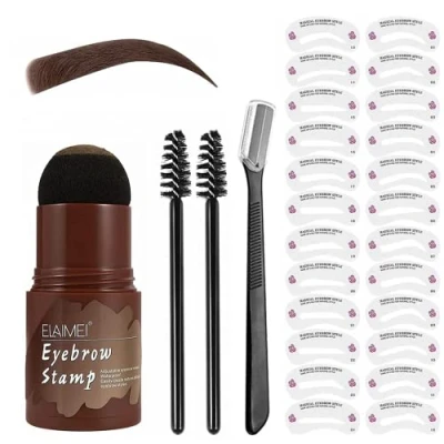 Image of Eyebrow Stamp Waterproof, Brow Shaping Kit Definer ,Long Lasting Makeup Tools with 24 Reusable Stencil,2 Brushes and Trimmer(Dark Brown)