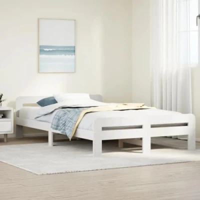 Image of vidaXL Small Double Bed Frame without Mattress Solid Pine Wood White Bedroom Furniture 193.5 x 124 53 cm