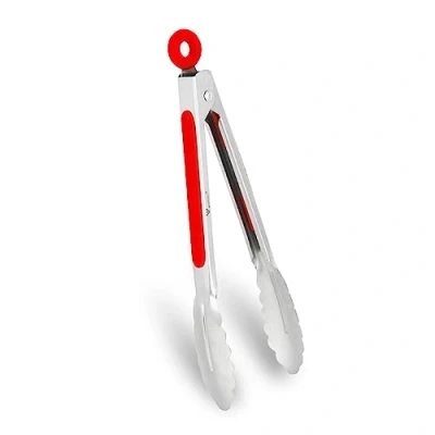 Image of WINPOST Stainless Steel Kitchen Tongs 21cm,Stainless and Non Slip Heat Resistant Handle Great for Cooking, Salad, Grilling Barbecue (21cm, Red)