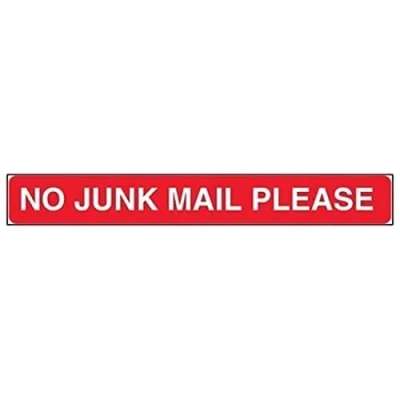 Image of VSafety No Junk Mail Please, Letter Box Sticker Sign 243mm x 32mm Self Adhesive Vinyl
