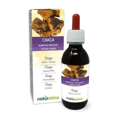 Image of Chaga (Inonotus obliquus) Fungus or Mushroom Alcohol Free Mother Tincture Naturalma Liquid Extract Drops 120 ml Food Supplement Vegan