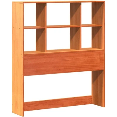 Image of vidaXL Headboard with Storage Bed Solid Pine Wood, Wax Brown, 90cm Wide, 96x24x82cm Fits Single Mattresses, Space Saving &amp; Freestanding, Four Convenient Compartments