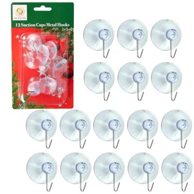 Image of SHATCHI 24Pcs Suction Hooks Rubber Sucker Pads with Metal Hook Heavy Duty 33mm Strong Hanging for Christmas Decorations, Signs, Mirrors, Glass, Kitchen, Bathroom Walls