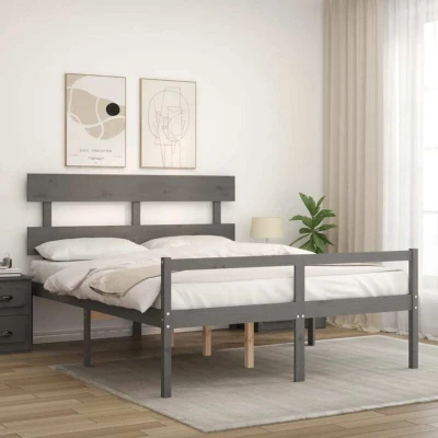 Image of vidaXL Senior Bed without Mattress Grey King Size Solid Wood