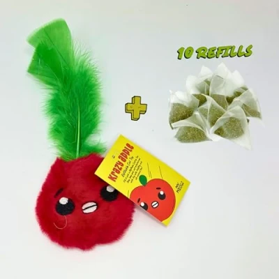 Image of WufWuf MyMeow Krazy Apple Refillable Cat Toy with 10 North American Natural Catnip Refill Bags, Interactive Indoor and Outdoor Nip for Cats Kittens