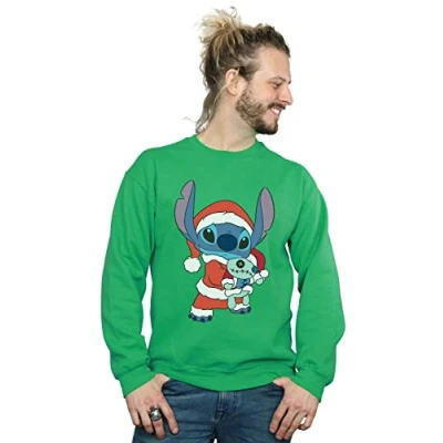 Image of Disney Men&#039;s Lilo and Stitch Christmas Sweatshirt Irish Green Large