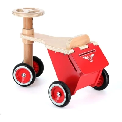 Image of Vilac Wooden Ride On Tricycle, Postman Style, Inspire Imaginative Play, Red, 48 x 36 33 cm, 18 Months+