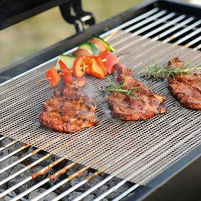 Image of TARTIERY Grill Mat, BBQ Mesh Mat Set Non Stick Grilling Reusable Heat Resistant Teflon Mats For Cooking, Baking, Barbecue And Oven, Meat, Veggies, Easy To Clean 3040cm