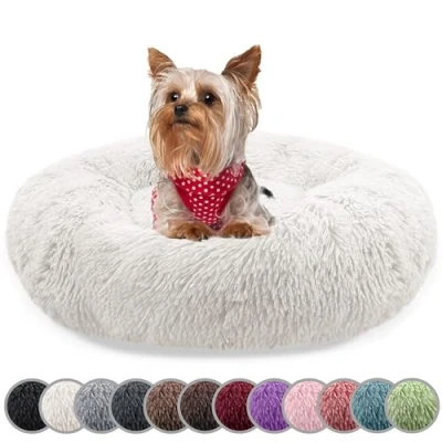 Image of bluzelle Dog Bed for Small Dogs &amp; Cats, 50CM Donut Washable, Round Plush Pillow Fluffy Cat Pillow, Calming Pet Mattress Soft Pad Comfort No Skid, Color:Cream