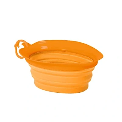 Image of United Pets Leaf Bowl Design Travel for Dogs, Collapsible and Takeaway, Made of Non Toxic Silicone, Orange, One Size