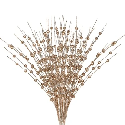 Image of Pcscevcr 20Pcs Artificial Glitter Berry Stems, 15.7 Inch Christmas Tree Picks Twigs Faux Branches, for DIY Wreath Crafts Holiday Floral Arrangement(Rose gold)