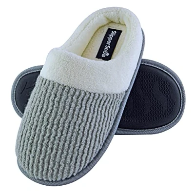 Image of Slipper Snob Ladies Slip On Mule Slippers with Open Back Memory Foam Indoor House Faux Fur Collar (6 UK, Grey, numeric_6)