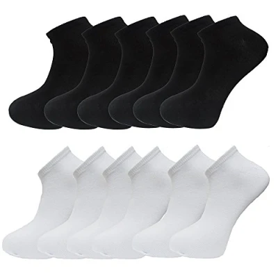 Image of Classic Sports Mens Plain Trainer Socks White Black 12 Pack Dozen Multipack Ankle (UK 6 11, BLACK/WHITE PAIRS)