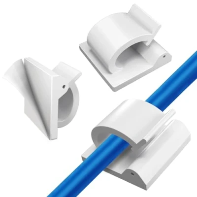 Image of Kcmell Cable Clips, 50 Pieces White Clips Self Adhesive Tidy Sticky Wire Plastic Organiser for Office, Home, Desktop, Car