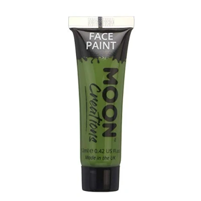 Image of Moon Creations Face &amp; Body Paint Tubes Green 12ml Ready to Use No Flake Cruelty Free, Made in UK for Kids, Adults, Fancy Dress, Festivals, Halloween More
