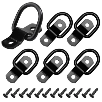 Image of 6 Pack D Ring Tie Downs Cargo Anchors Lashing Rings, Heavy Duty Truck Down Hooks with Screws for Load Securing in Trailer Boat Cars Kayak (Black)