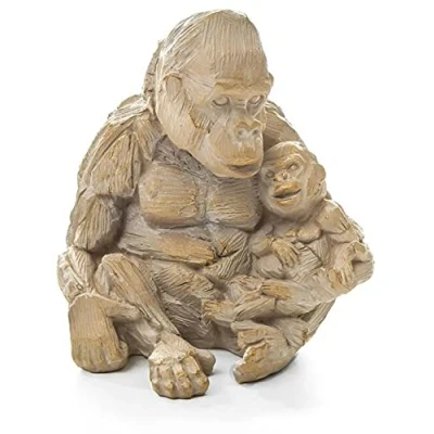 Image of Lesser &amp; Pavey Gorilla and Baby Driftwood Effect Resin Animal Ornament