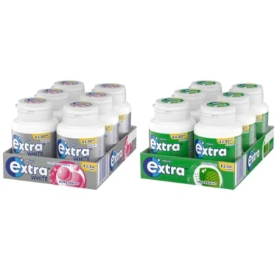 Image of Extra Chewing Gum, White Bubblemint and Spearmint Flavours, 6 Packs of 46 Pieces Each (12 Total)