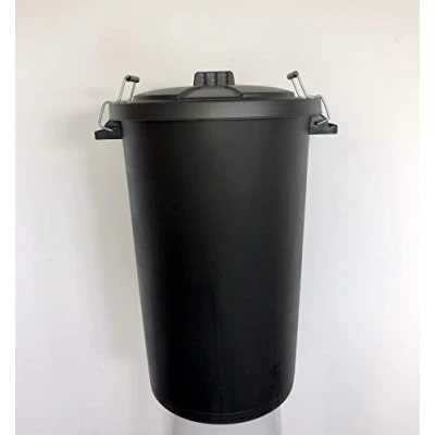 Image of Neat. 90L Bin Coloured Large Plastic Bins, Heavy Duty Kitchen with Metal Handle, Dustbin Lid For Easy Refusal Garden Bin, Indoor Outdoor Rubbish, Waste or Storage of Animal Feed, Black 3Pack