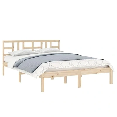 Image of vidaXL Solid Wood Bed Frame 140x190 cm Platform Bedstead, Bedroom Furniture with Comfortable Head Support, Easy Assembly