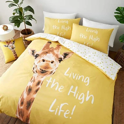 Image of Catherine Lansfield Giraffe Reversible King Duvet Cover Set with Pillowcases Yellow