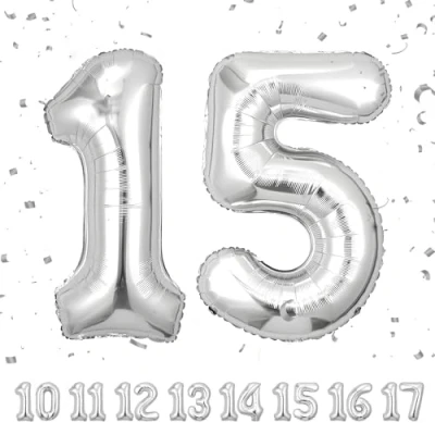Image of Number Balloons 15,Sliver 15 Balloon 40 Inch Giant Helium Foil for Boys Girls 15th Birthday Party Decor Anniversary Decorations Supplies