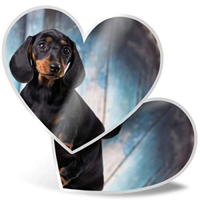 Image of 2 x Heart Stickers 7.5 cm Sausage Dog Dachshund Puppy Fun Decals for Laptops,Tablets,Luggage,Scrap Booking,Fridges, #16342