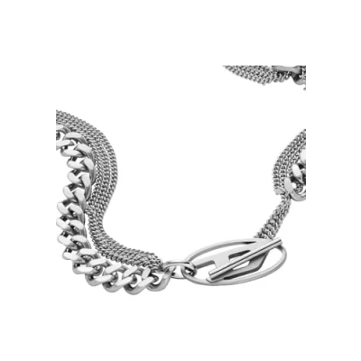 Image of Diesel Unisex Oval D Logo Silver Stainless Steel Necklace, DX1549040