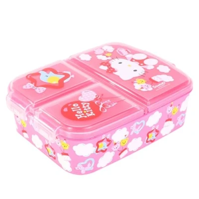 Image of Hello Kitty Kids Childrens Multi Compartment Rectangular School Travel Lunch Food Box Sandwich Bento Container, BPA Free