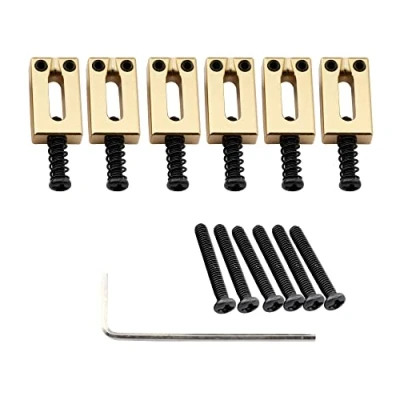 Image of Musiclily Ultra 11.2mm Modern Full Brass Bridge Saddles for Vintage Strat Style Electric Guitar, Gold (Set of 6)