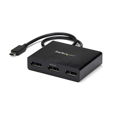 Image of StarTech.com 3 Port USB C Multi Monitor Adapter, Type to 3x DisplayPort 1.2 MST Hub, Triple 1080p 30Hz DP Laptop Display Extender / Splitter, Extra Long Built In Cable, Windows (MSTCDP123DP)