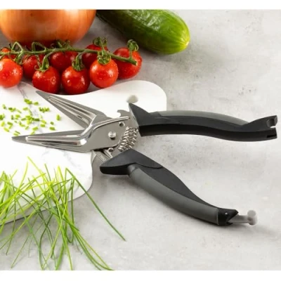 Image of Piranha ProCut Scissors Stainless Steel Spring Loaded Blades. Ideal to use in The Kitchen, Cut Meat, Bones, Vegetables, Frozen Foods, Craft Room, Cardboard, Fabric, Wire. (Black/Grey)