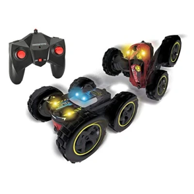 Image of Dickie Toys 201104001 201119136 RC Tumbling Flippy Toy Car, Rotation and Flip Function for Outdoor Indoor Use with Remote Control Boys Girls, Illuminated from 6 Years, black/red
