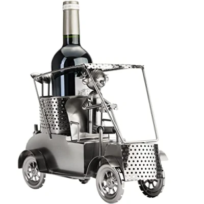 Image of BRUBAKER Wine Bottle Holder Golfer in Golf Cart Metal Sculpture Gift