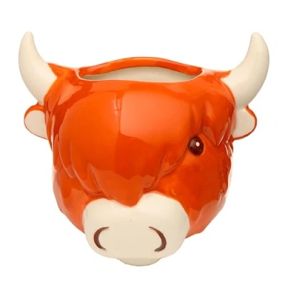 Image of Puckator Ceramic Highland Coo Cow Head Wall Planter Plant Pot Indoor Decorative Pots House Basket Gifts Home Decoration Gift Planters For Women Flowerpot