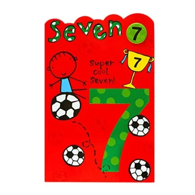 Image of UK Greetings 7th Birthday Card 7 Year Old Boy Football Design Badge Included
