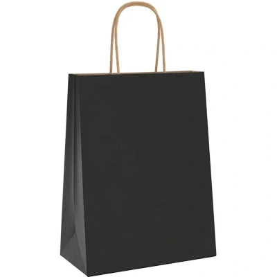 Image of vidaXL Paper Bags 250 pcs with Handles Black 21x11x28 cm