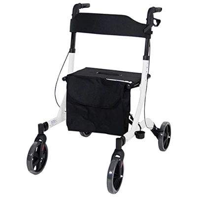 Image of Aidapt Deluxe White Folding Light Weight 4 Wheeled Rollator Mobility Aid with Seat, Carry Bag, Lockable Brakes, Walking Stick Holder and Puncture Proof TYRES for Indoor Outdoor use