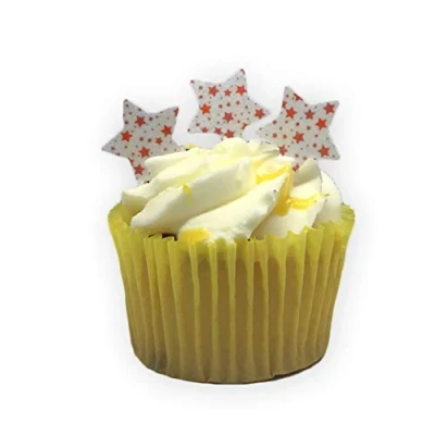 Image of 50 Precut Edible Wafer Paper RED Star Patterned Mini Stars Cake Toppers Perfect for Christmas Cupcakes or Table Decorations
