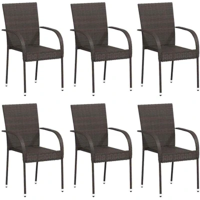 Image of vidaXL Stackable Outdoor Chairs 6 pcs Poly Rattan Brown