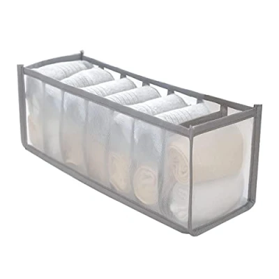 Image of Jagowa Collapsible Drawer Organiser Underwear Organisers Mesh Closet Dividers Wardrobe Storage Boxes For Socks Bra Grey