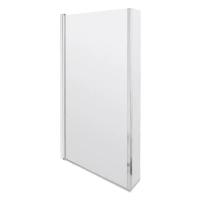 Image of Chrome 6mm Toughened Safety Glass Reversible L Shaped Bath Hinged Screen