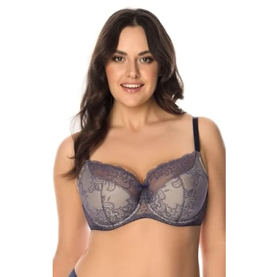 Image of Vivisence Underwired Lace Semi Padded Bra 1045, Dark Blue,36F