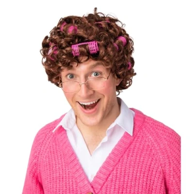 Image of Wicked Costumes Ault Granny Wig with Rollers Brown