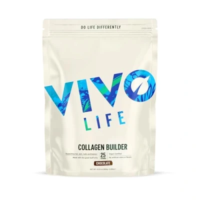 Image of Vivo life Plant Protein Collagen Builder with Vitamin C, Amino Acids and Hyaluronic Acid, Support Healthy Hair, Skin &amp; Nails, Vegan, 950g (Chocolate Mint)