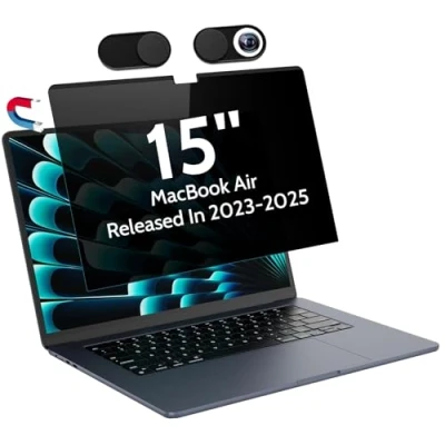 Image of Peslv Magnetic Privacy Screen Compatible With MacBook Air 15 Inch (2023 2024, M2 M3 Chip) A2941 A3114, 15inch Removable Matte Anti Blue Light Glare Filter for Mac 15.3&quot; Laptop